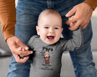 Blauer-Storch Baby Body &quot;Papa du machst das Toll Erster Vatertag Bärchen&quot; Geschenk Geburt zum Vatertag für Kleinkind Langarm Bio Baumwolle