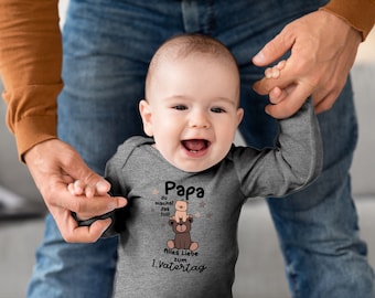 Blauer-Storch Baby Body "Papa du machst das Toll Erster Vatertag Bärchen" Geschenk Geburt zum Vatertag für Kleinkind Langarm Bio Baumwolle