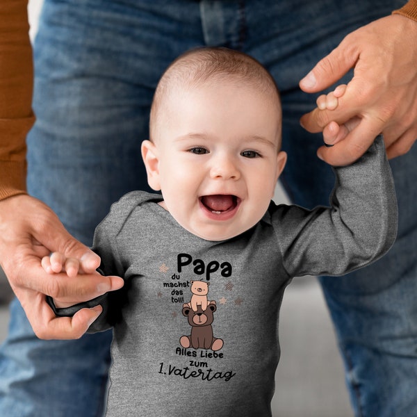 Blauer-Stork Baby Bodysuit "Daddy you're doing that great First Father's Day Bear" Father's Day gift for toddlers, long-sleeved, organic cotton