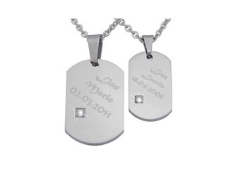 Personalisierte Ketten mit Gravur Partnerketten Dog Tag aus Edelstahl in Silber personalisierte Geschenke  Paare