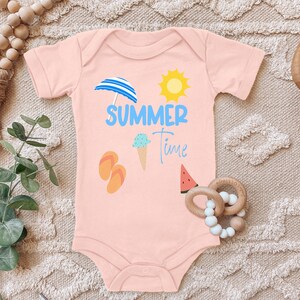 Body de bebé con body de bebé estampado en diferentes colores &quot;Verano, helado, sombrilla y sol&quot; regalo para niño pequeño de algodón orgánico de manga corta
