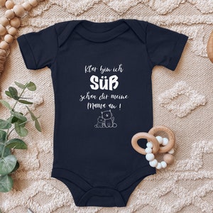 Blue Stork Baby Body with Saying &quot;Sure I&#39;m cute, look at my mommy&quot; Kitten Gift for Toddler Short Sleeve Organic Cotton