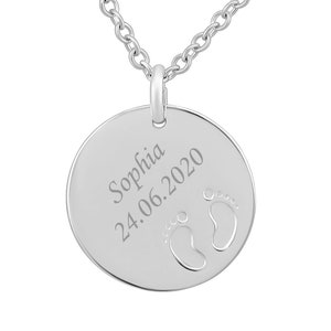 Collier personnalisé avec gravure pendentif rond en argent sterling 925 pieds de bébé cadeaux personnalisés maman