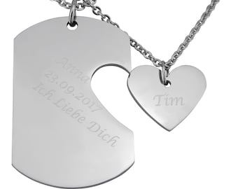 Collier personnalisé avec plaque d’identité de gravure et pendentif cœur colliers en acier inoxydable Cadeaux personnalisés pour les couples