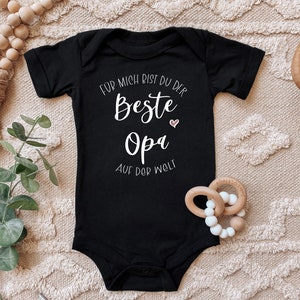 Blauwe Ooievaar babyromper met spreuk &quot;Voor mij ben jij de beste opa&quot; geboortecadeau voor peuters met korte mouwen van biologisch katoen