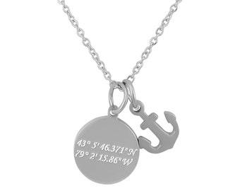 Personalisierte Kette mit Gravur runder Anhänger mit Anker-anhänger aus Edelstahl in Silber personalisierte Geschenke