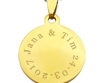 Personalisierte Kette mit Gravur Anhänger mir runder Gravur aus Edelstahl in Gold personalisierte Geschenke
