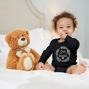 Body de bebé cigüeña azul, regalo de corazón de nacimiento de hermana mayor para niños pequeños, algodón orgánico de manga larga