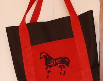 Embroidered Horse Tote Bag: Waterproof Canvas, Equestrian Gift