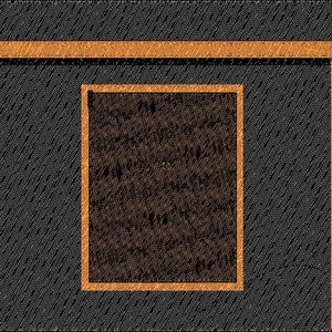 May include: A black wooden dog house with a brown door. The house has a brown roof with a light brown trim.