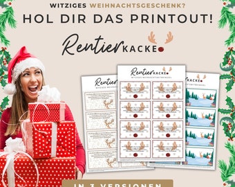 Weihnachtsgeschenk "Rentierkacke" PDF zum Basteln mit Etiketten zum Ausdrucken für witzige Mitbringsel