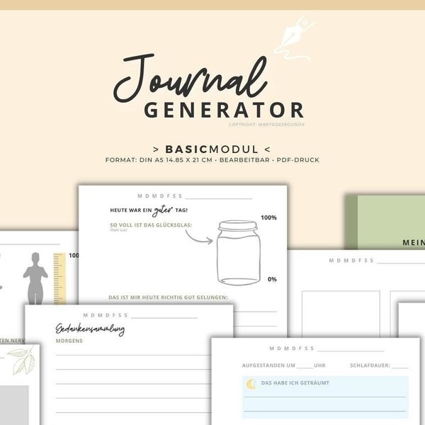 Tagebuchvorlagen Set "BASIC Modul" (Format DIN A5) digital als anpassbare Canva-Vorlagen für Journaling, für Ringplaner geeignet