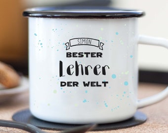 Emailletasse "Bester Lehrer" personalisierbar mit Name