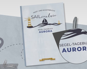 Segel-Tagebuch als Geschenk für Segler, Reisetagebuch zum Segeln - personalisierbar mit Name oder Bootsname