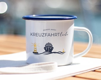 Emaille-Tasse "Kreuzfahrt Liebe" als Geschenk für Kreuzfahrtschiff Fans