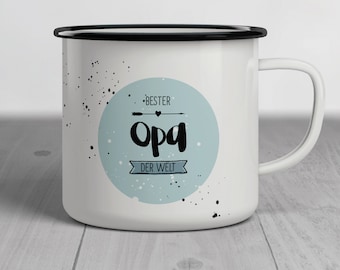 Emaille-Tasse "Bester OPA der Welt" als Kaffeebecher zum Wandern