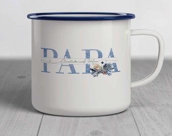 Emaille-Tasse "Ocean Papa" personalisiert mit Kindernamen als Geschenk zum Vatertag und zur Geburt