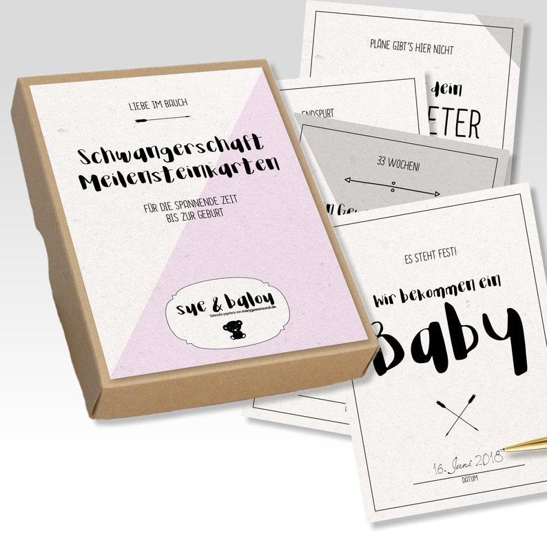 Schwangerschaft-Meilensteinkarten, Meilensteinkarten Schwangerschaft, Meilensteine in Geschenkbox aus Kraftpapier, Fotokarten, Mama Geschenk Bild 1