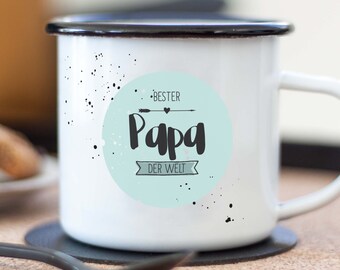 Emailletasse "Bester Papa" als Geschenk zum Vatertag oder Geburtstag und als Weihnachtsgeschenk für Väter