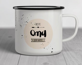 Emaille-Tasse "Beste OMA der Welt" als Kaffeebecher zum Wandern oder als Geschenk