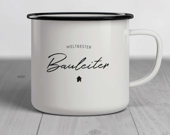 Hausbau Geschenk Emailletasse "Bauleiter" zum Richtfest oder Hauskauf