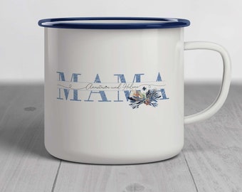 Emaille-Tasse "Ocean Mama" personalisiert mit Kindernamen als Geschenk zum Muttertag und zur Geburt