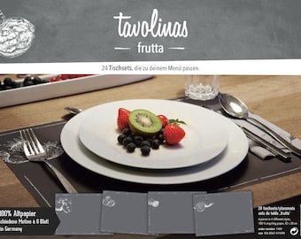 Tischset Papier-Tavolinas-Frutta-Früchte-stilvolle Tischdeco-schiefer-mediterran-24-Blatt-individuel beschriftbar-Hochzeit-feiern-festlich