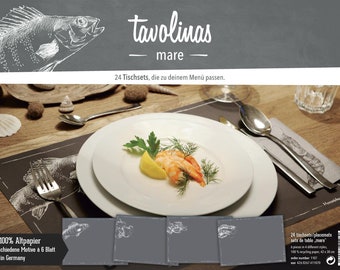 Placemat paper Tavolinas Mare sea stylish table decoration slate Mediterranean 24 sheets individually writable wedding party celebrate festive