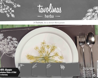 Tischset Papier-Tavolinas-Herba-Kräuter-stilvolle Tischdeco-schiefer-mediterran-24-Blatt-individuel beschriftbar-Hochzeit-feiern-festlich