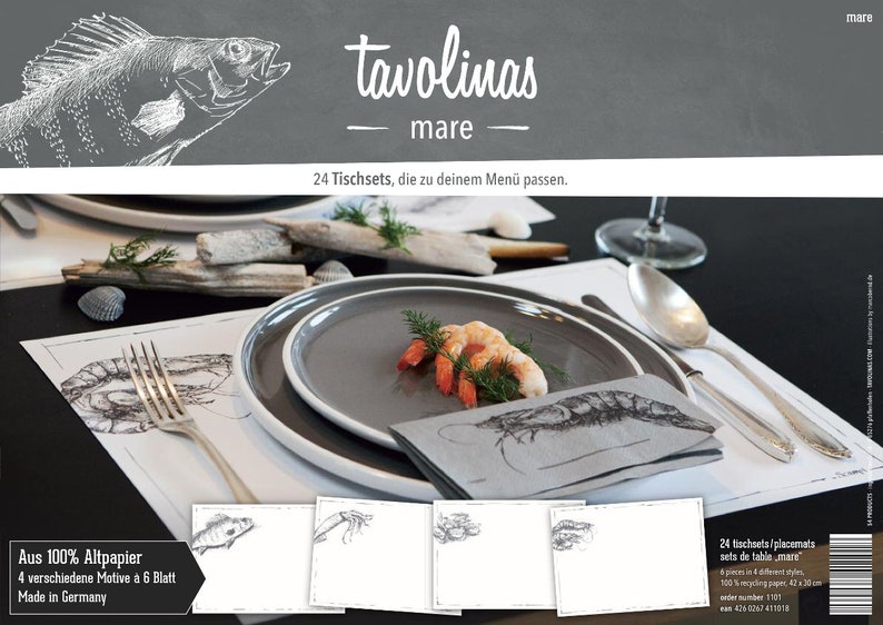 Placemat paper-Tavolinas-Mare-Sea-stylish-table-deco-white-mediterranean-maritime-24-sheets-individually writable-wedding-celebrate-festive image 1