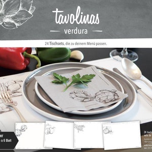 Tischset Papier-Tavolinas-Verdura-Gemüse-stilvolle Tischdeco-weiß-mediterran-24-Blatt-individuel beschriftbar-Hochzeit-feiern-festlich Bild 1