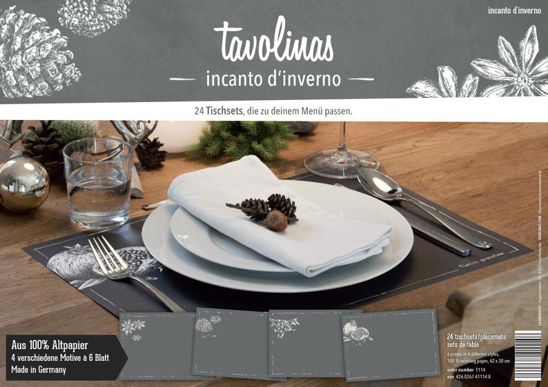 Placemat paper-Tavolinas-Christmas-Christmas-stylish table decoration-slate-mediterranean-24-sheets-individually writable-celebrate-festive image 1