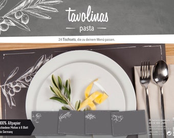Tischset Papier-Tavolinas-Pasta-Nudel-stilvolle Tischdeco-schiefer-mediterran-24-Blatt-individuel beschriftbar-Hochzeit-feiern-festlich