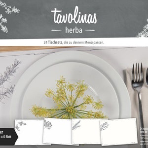 Tischset Papier-Tavolinas-Herba-Kräuter-stilvolle Tischdeco-weiß-mediterran-24-Blatt-individuel beschriftbar-Hochzeit-Party-feiern-festlich Bild 1