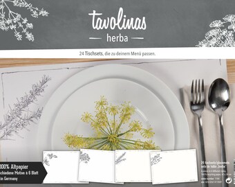 Tischset Papier-Tavolinas-Herba-Kräuter-stilvolle Tischdeco-weiß-mediterran-24-Blatt-individuel beschriftbar-Hochzeit-Party-feiern-festlich