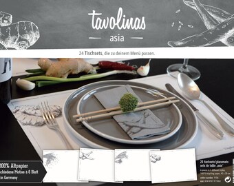 Tischset Papier-Tavolinas-Asia-stilvolle Tischdeco-weiß-24-Blatt-individuel beschriftbar-Hochzeit-Party-feiern-festlich