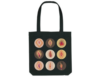 Vulva Tote Bag in Black or Natural | Feminist Tote Bag | Book Tote Bag | Canvas Tote Bag | Body Positivity | Self Love | Feminist Gift
