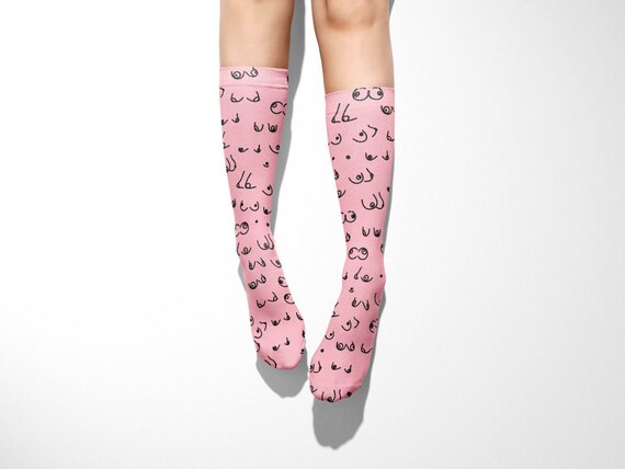 Cute Boobs Socks in White Unisex Funny Socks Christmas Socks Women
