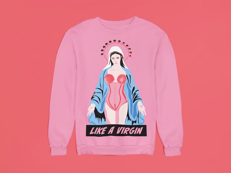 Funny Like a Virgin Mary Christmas Jumper Day Sweatshirt Unisex Naughty Ugly Christmas Sweater Outfit for Offensive Men and Women image 2