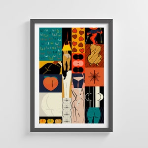 Arte murale con glutei incorniciati / Stampa artistica con glutei / Poster con glutei / Dipinti digitali con glutei / Arte divertente per il bagno / Body Positive / Cartelli divertenti per il bagno