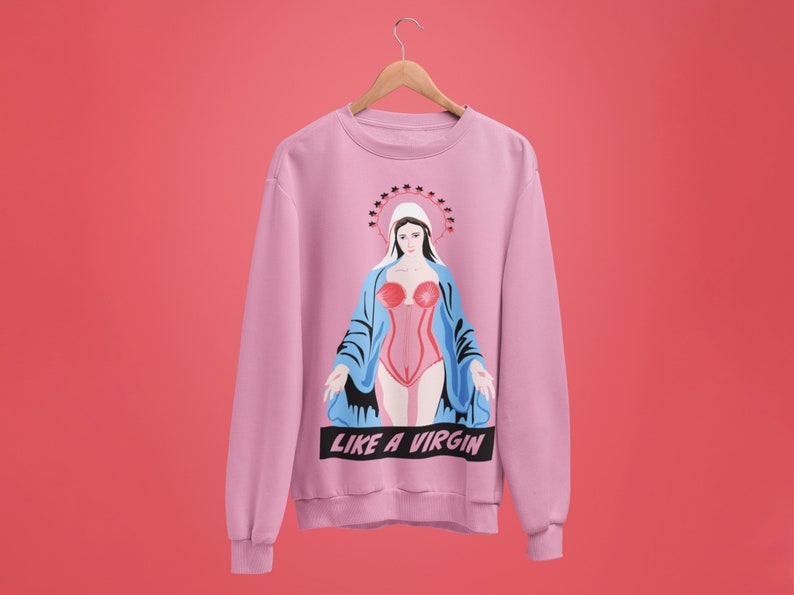 Funny Like a Virgin Mary Christmas Jumper Day Sweatshirt Unisex Naughty Ugly Christmas Sweater Outfit for Offensive Men and Women image 1