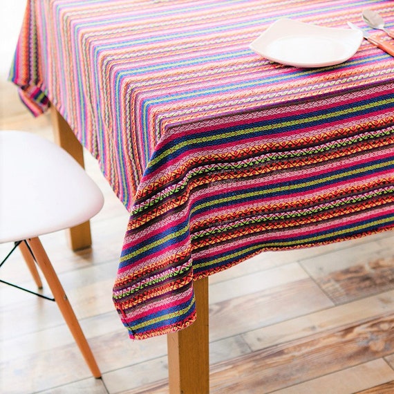 Mexican Blanket Striped Tablecloth Cotton Mexican Serape Blanket Table Cover Dec