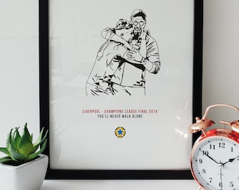 Finale champions league 2019 Captains Embrace - Jurgen Klopp Coccolando Jordan Henderson - A3 Print
