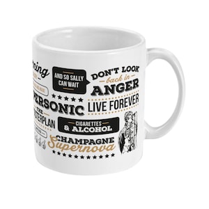 Oasis Inspired 11oz Mug | Hand-drawn Illustration with Legendary Lyrics & Song Titles | A Unique Music Fan Gift | Noel | Liam Gallagher