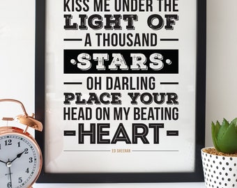 Ed Sheeran - Thinking Out Loud Lyrics Print - A4 & A3 'Kiss me under the light of a thousand stars' Wedding first dance gift | Memory