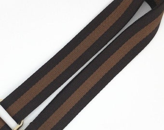 1.5"(3.8cm) Brown Stripe Crossbody Bag Strap, 53 inch Adjustable Shoulder Handbag Chain Strap, Thick Canvas Leather Purse Handle Replacement