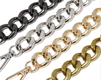 20mm Wide High Quality Gold Purse Strap Chain, Aluminum Links Shoulder Handbag Chain Strap, Bag Handle Replacement, Crossbody Clutch Chain