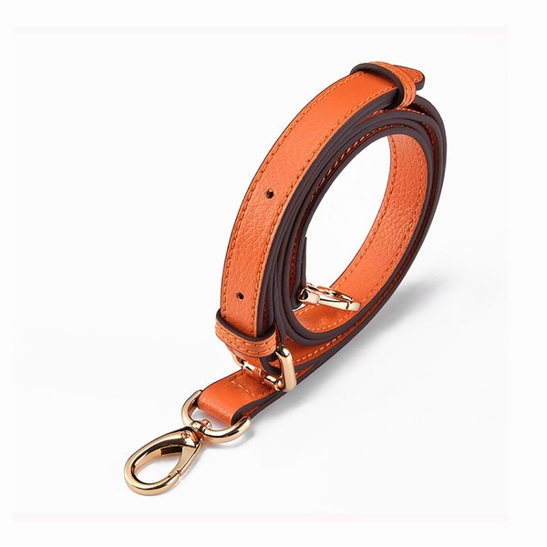 1.2cm/1.8cm Width Orange Genuine Leather Purse Strap, Adjustable 105-130CM Shoulder Handbag Chain, Crossbody Bag Strap, Handle Replacement