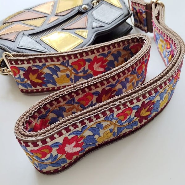 5cm Wide High Quality Embroidery Floral Shoulder Purse Strap, Retro Ethnic Handbag Strap Crossbody, Pouch Tote Bag Handle Clutch Replacement