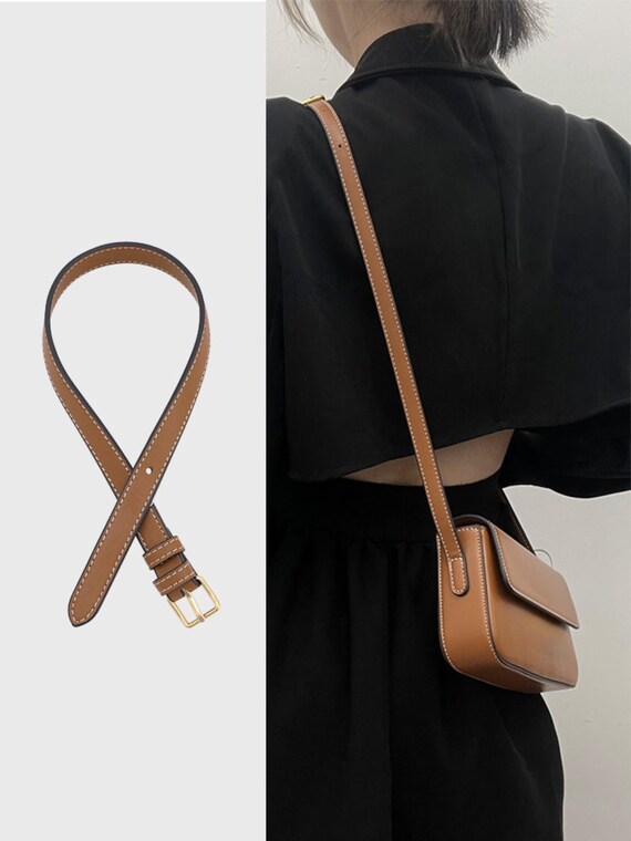 17mm Black Brown Genuine Leather Extension Purse Strap With Metal